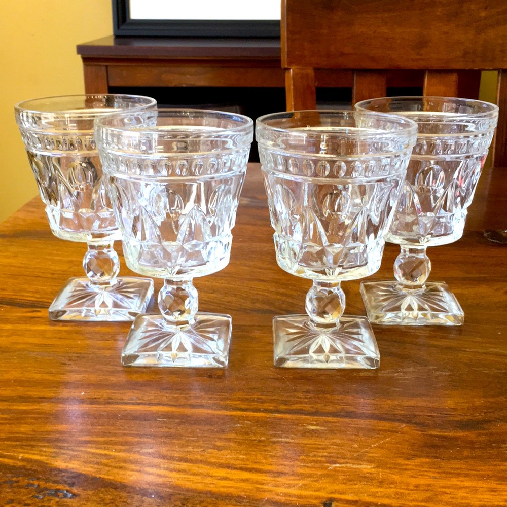 4 Indiana Glass Colony Park Lane Clear Wine Glasses Goblets